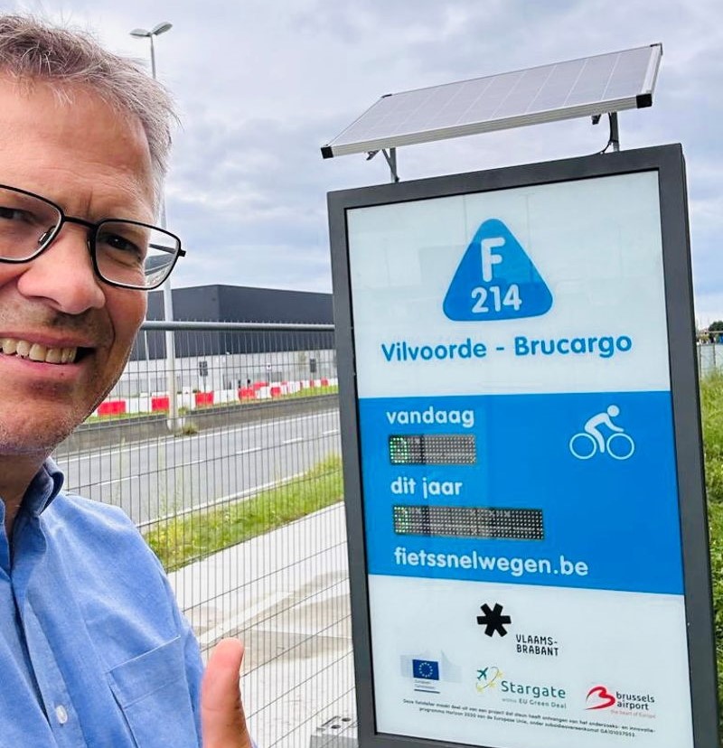 3 nieuwe fietstellers meten het aantal fietsers op en rond Brussels Airport